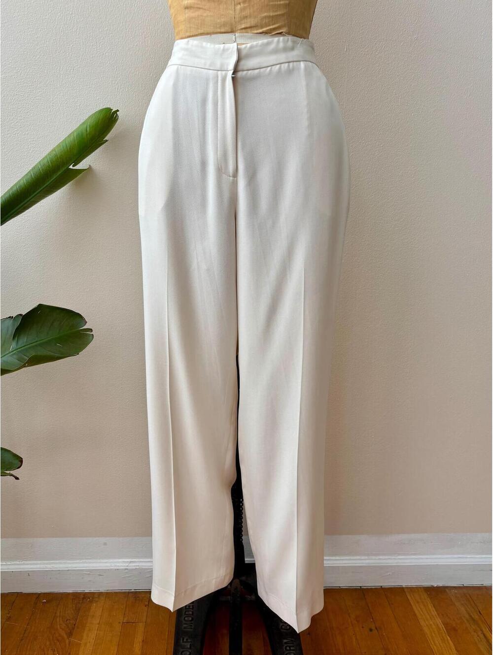Vintage Lauren Ralph Lauren Ivory Silk Twill Trousers - Picture 2 of 4